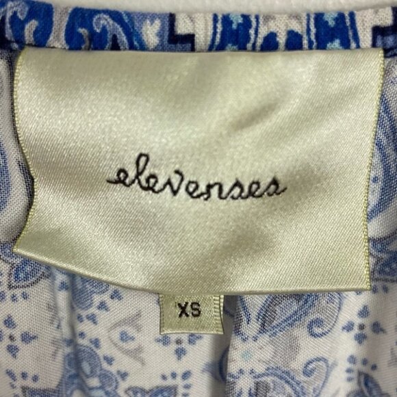 Anthropologie Paisley Print Romper Long Sleeves Blue White Bohemian XS Elevenses - Picture 3 of 16